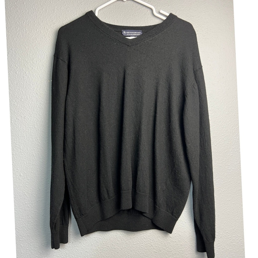 Hart Schaffner Marx Mens XL Black Extra Fine Cozy Merino Wool V-Neck Sweater